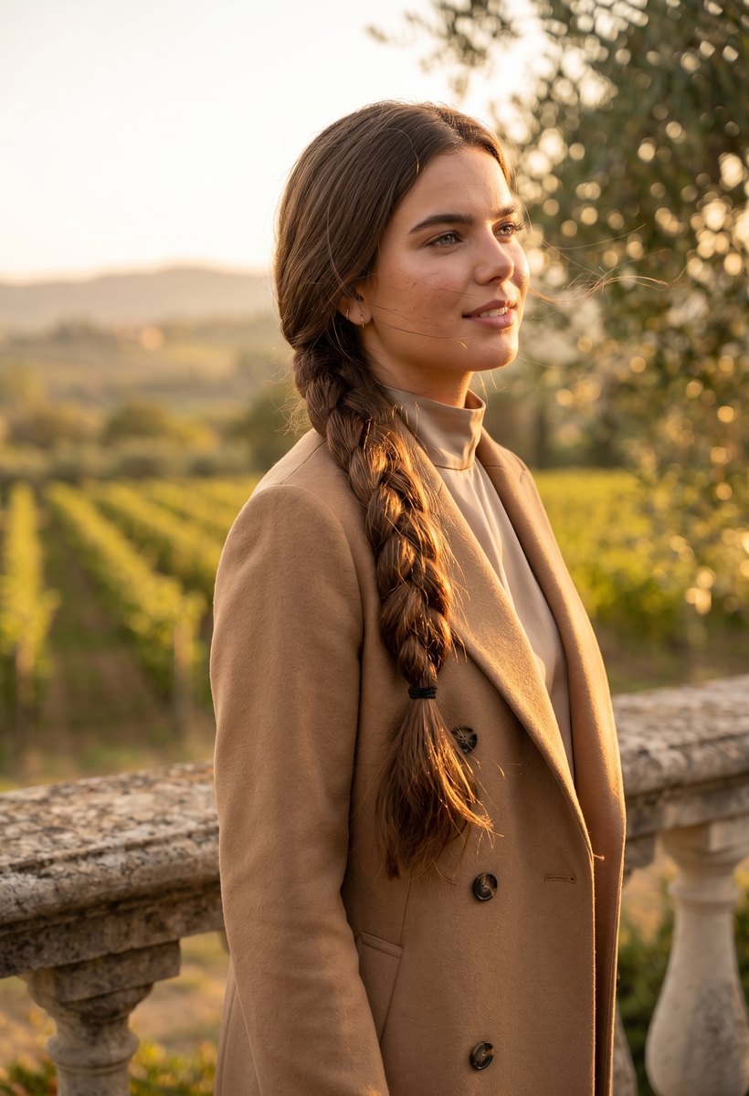 A woman outdoors with a long braid